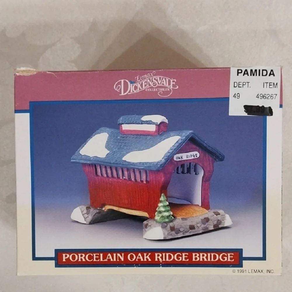 Lemax Dickensvale Vintage 1991 Porcelain Oak Ridge‎ Covered Bridge Hand Painted